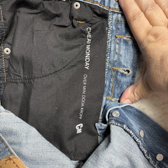 Cheap Monday Five Unwash Blue Straight Jeans 30 x 30 Button Fly Skull Straight - Picture 9 of 16